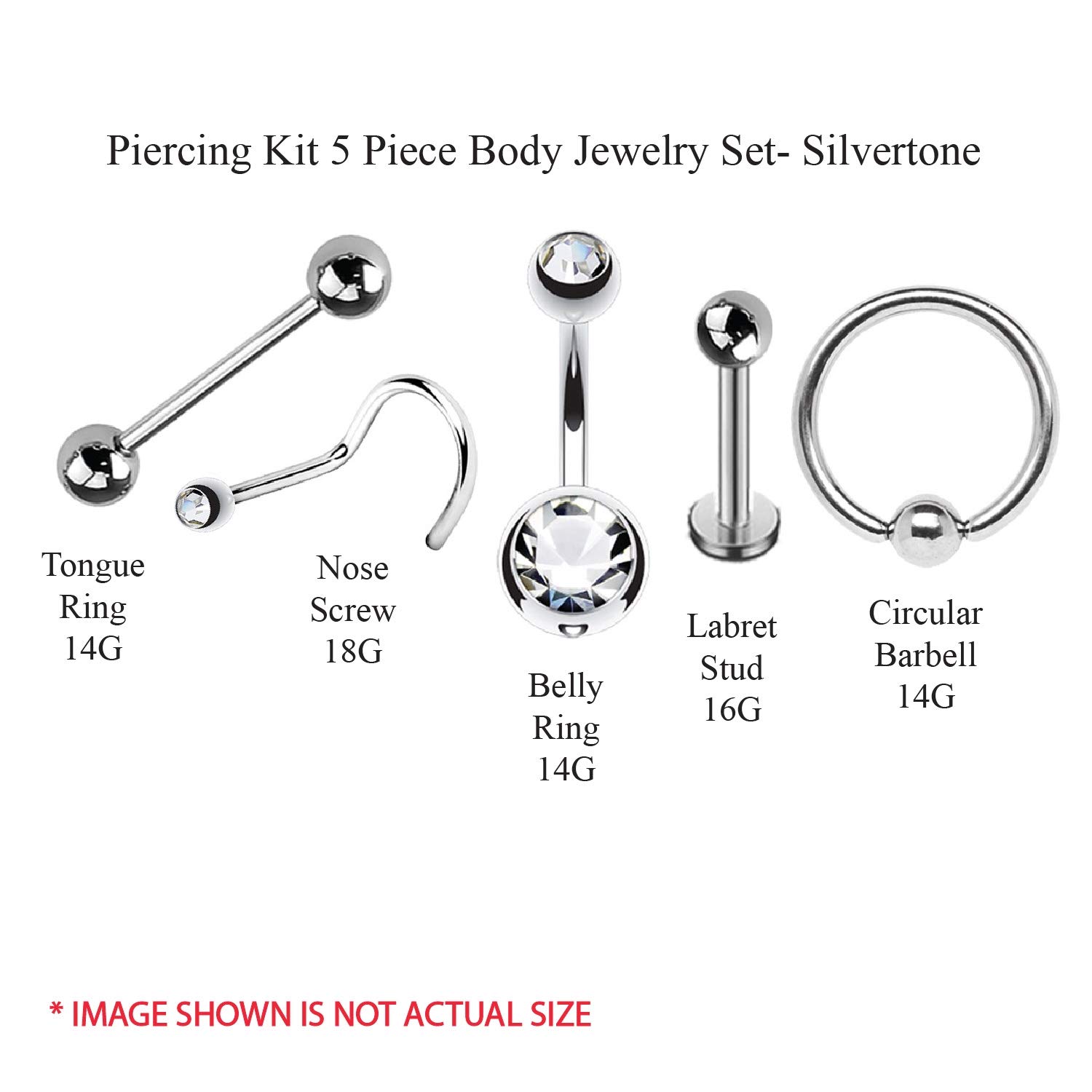 BodyJ4You 12PC PRO Piercing Kit Surgical Steel 14G 16G 18G Belly Button Nipple Lip Nose Jewelry