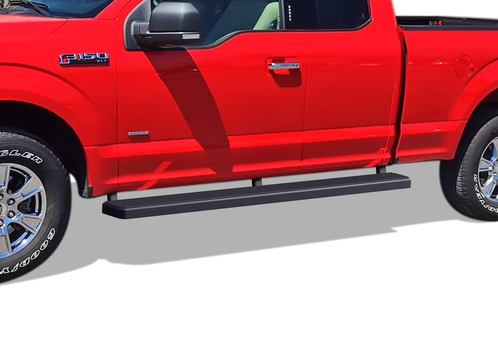 APS Running Boards 5in Matte Black Compatible with Ford F150 2015-2024 Super Cab & F-250 F-350 Super Duty 2017-2024 Stainless Steel (Nerf Bars Side Steps Side Bars)