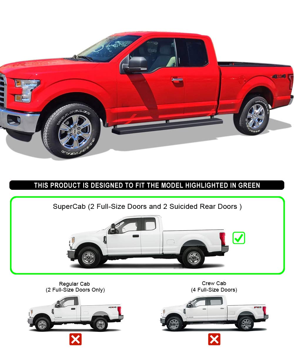 APS Running Boards 5in Matte Black Compatible with Ford F150 2015-2024 Super Cab & F-250 F-350 Super Duty 2017-2024 Stainless Steel (Nerf Bars Side Steps Side Bars)