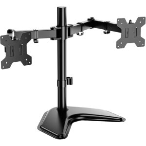 wali free standing dual lcd monitor fully adjustable desk mount fits 2 screens up to 27 inch, 22 lbs. weight capacity per arm, with grommet base (mf002), black