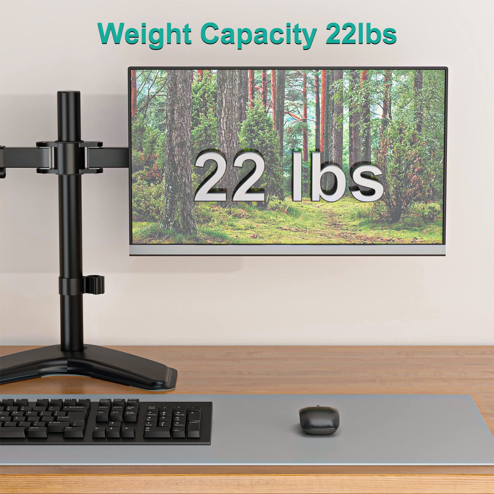 WALI Free Standing Dual LCD Monitor Fully Adjustable Desk Mount Fits 2 Screens up to 27 inch, 22 lbs. Weight Capacity per Arm, with Grommet Base (MF002), Black