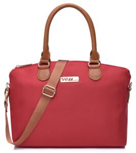 nnee water resistance nylon top handle satchel handbag with multiple pocket design - red