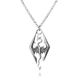 the elder scrolls skyrim dragon silvertone pendant/necklace