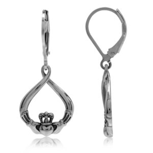 silvershake 925 sterling silver irish claddagh drop shape dangle leverback earrings