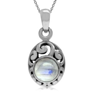 silvershake petite natural moonstone 925 sterling silver filigree pendant with 18 inch chain necklace