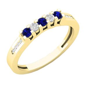 Dazzlingrock Collection 10K Round Blue Sapphire & White Diamond Women Anniversary Band, Yellow Gold, Size 9