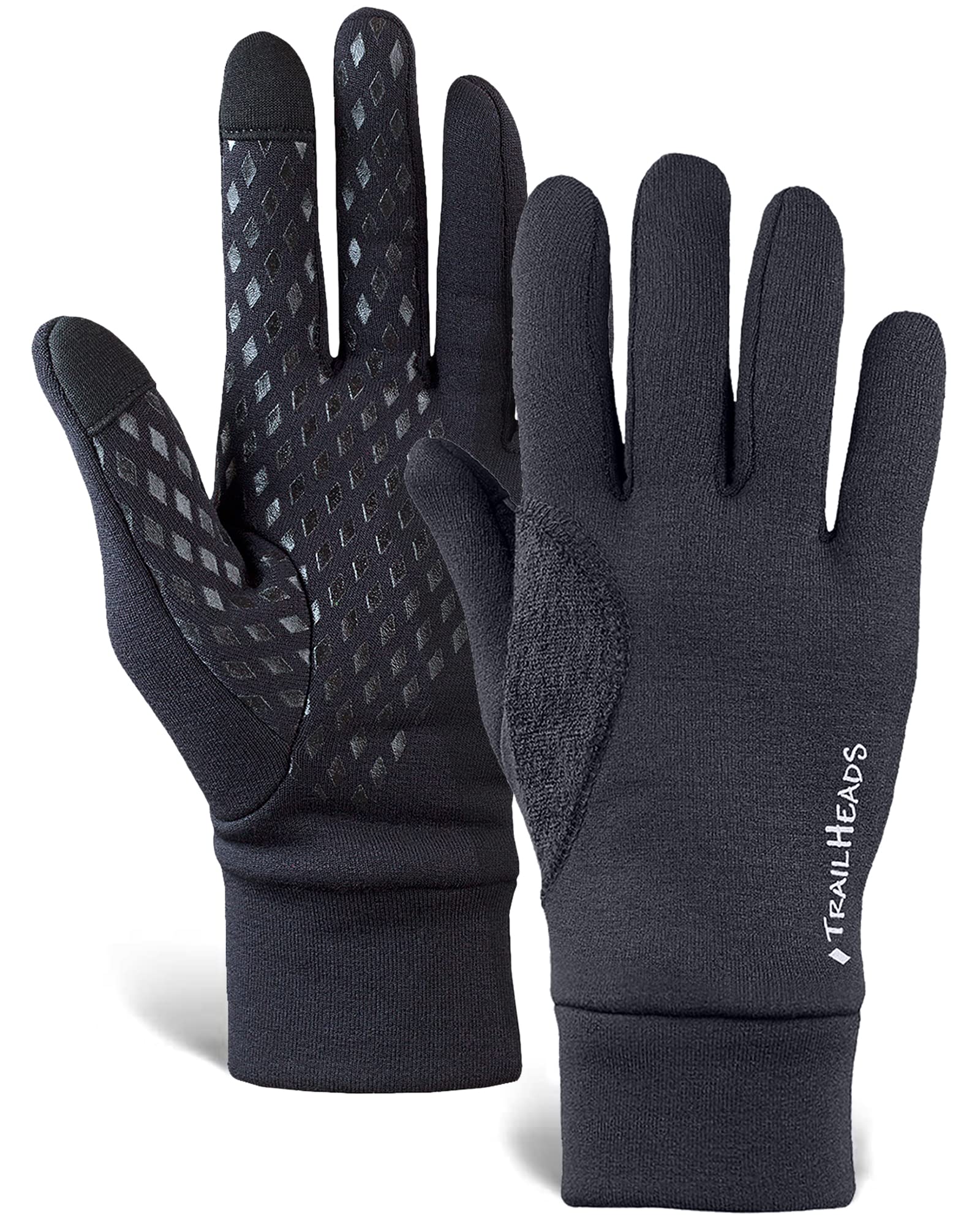 TrailHeads Men’s Running Gloves - Black Touchscreen Gloves - Lightweight Gloves - medium