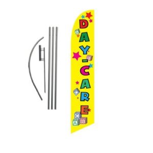 daycare (yellow) 15ft feather banner swooper flag kit - includes 15ft pole kit w/ ground spike by ffn