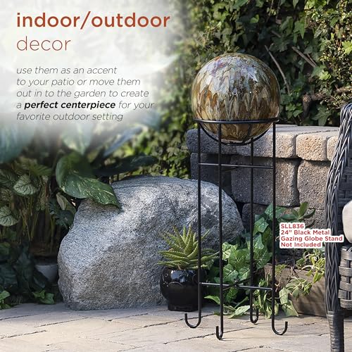 Alpine Corporation 10" Tall Indoor/Outdoor Glazed Ceramic Gazing Globe Yard Decoration