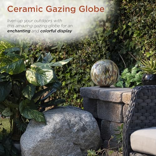 Alpine Corporation 10" Tall Indoor/Outdoor Glazed Ceramic Gazing Globe Yard Decoration