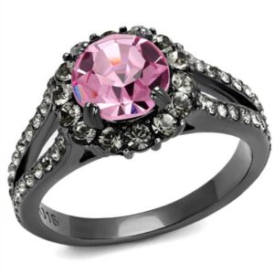 marimor jewelry light black stainless steel 2.87 carat light rose crystal halo engagement ring size 10