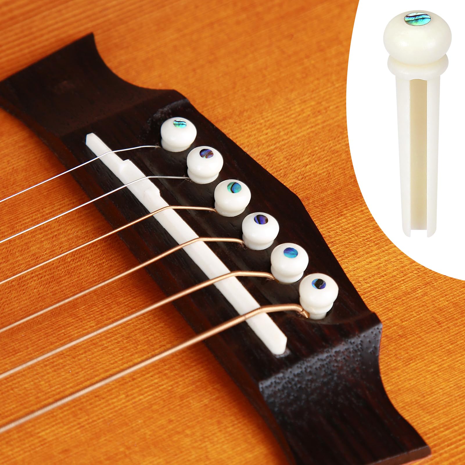 Blisstime 6 String Acoustic Guitar Bone Bridge Saddle and Nut and 6pcs Guitar Bone Bridge Pins Made of Real Bone