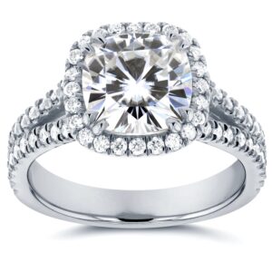 kobelli cushion moissanite halo engagement ring 2 1/2 ctw 14k white gold, size 5