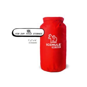 IceMule Pro Dry Pack – Water Resistant Nylon Food Storage Pouch Dry Bag, Perfect for Keeping Lunch Dry While Hiking, Camping, and Beach-Going, 10 Liter, Red