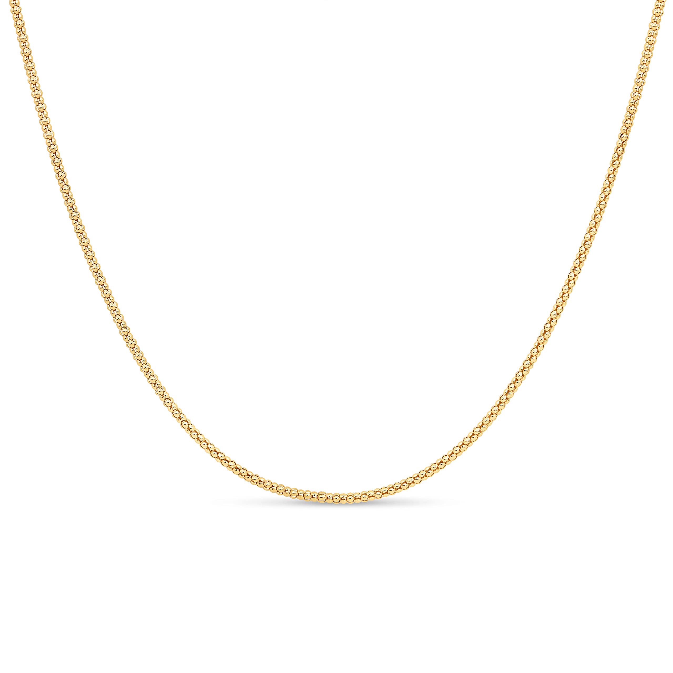 KEZEF 18k 2mm Gold Plated 925 Sterling Silver Necklace Chains Italian Curb Figaro Singapore Popcorn 14"-42" Gold Necklace Chain Sterling Silver Necklace for Women Mens Necklace Chain