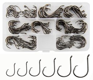 150pcs fishing hooks circle hooks, 2x strong high carbon steel freshwater saltwater octopus catfish hooks offset bulk fishing hooks set #1 1/0 2/0 3/0 4/0 5/0