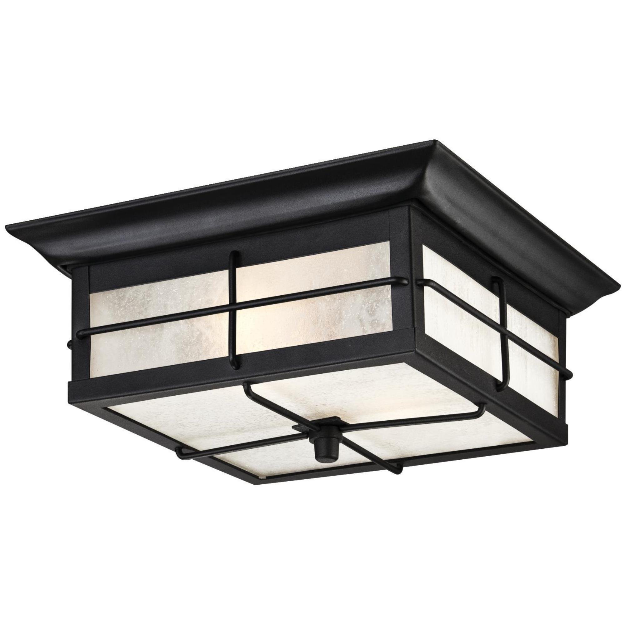 Westinghouse 6204800 Orwell Two-Light Outdoor Flush-Mount Fixture, Textured Black Finish on Steel with Frosted Seeded Glass