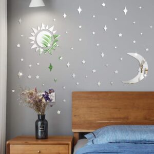 Amaonm Removable 3D Acrylic Mirror Surface Crystal Moon and Stars Wall Decal DIY Home Art Decor Wall Sticker Murals for Kids Boys and Girls Bedroom Room Ceiling Bathroom TV Background