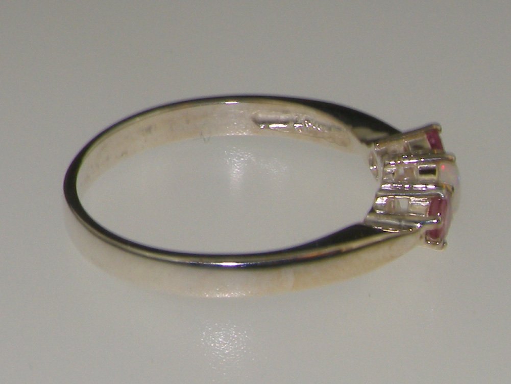 LetsBuyGold 925 Sterling Silver Natural Opal and Pink Tourmaline Womens Trilogy Ring - Size 4.25