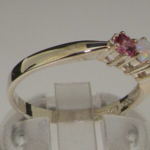 LetsBuyGold 925 Sterling Silver Natural Opal and Pink Tourmaline Womens Trilogy Ring - Size 4.25