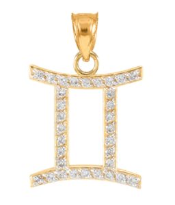 high polish 14k yellow gold diamond gemini zodiac charm pendant