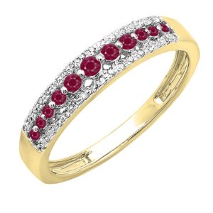 Dazzlingrock Collection Round Ruby & White Diamond Triple Row Anniversary Ring for Women in 18K Yellow Gold Size 7