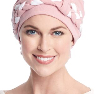 Double Braid Turban Set - All Cotton 2 pc Chemo Cancer Turbans for Women Double Braid - Navy/White