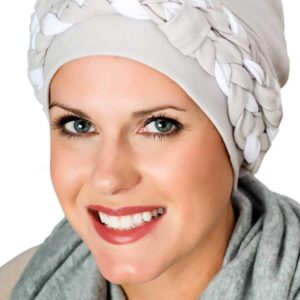 Double Braid Turban Set - All Cotton 2 pc Chemo Cancer Turbans for Women Double Braid - Navy/White