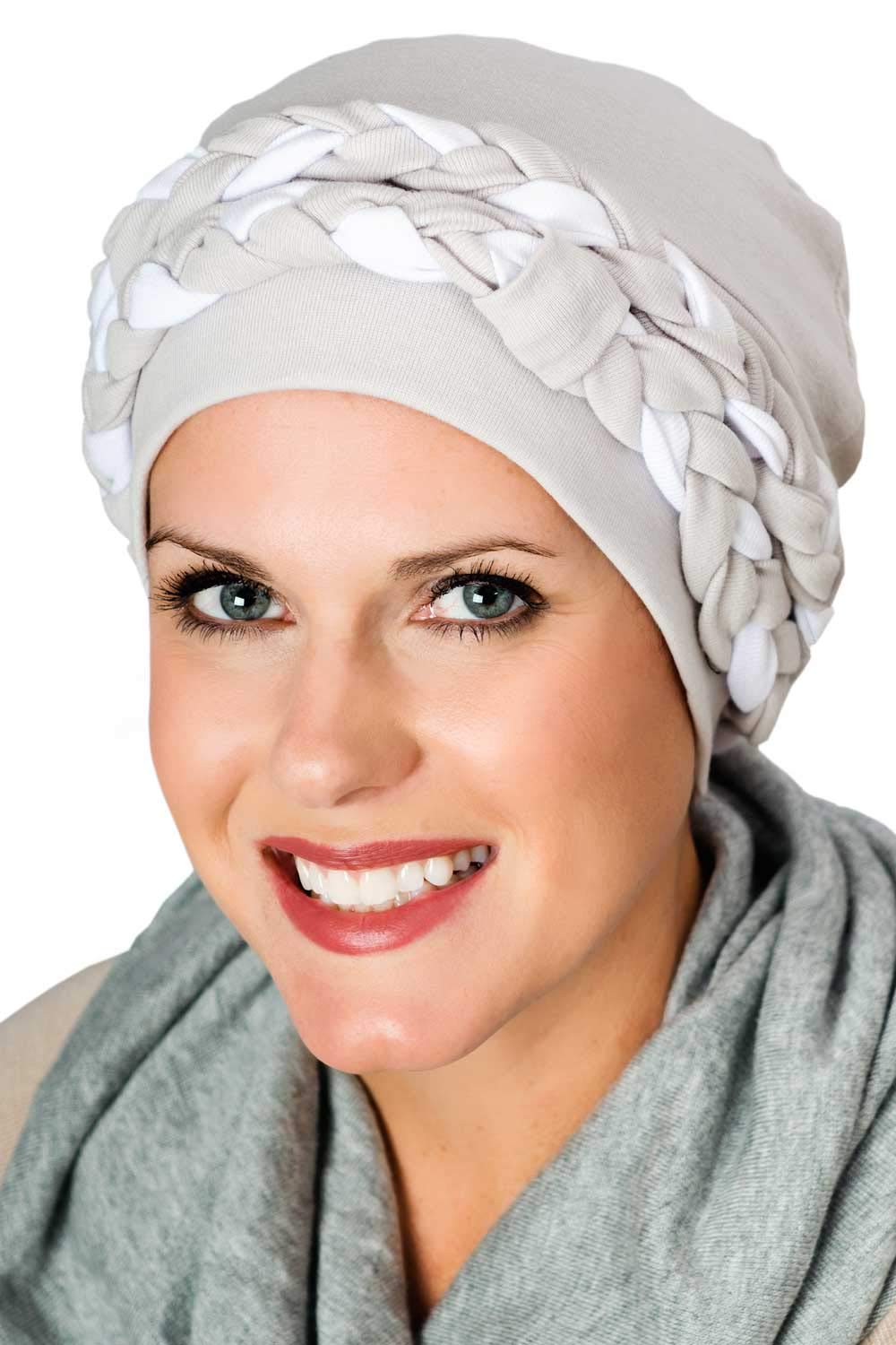 Double Braid Turban Set - All Cotton 2 pc Chemo Cancer Turbans for Women Double Braid - Navy/White