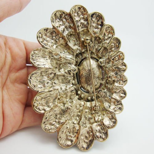 TTjewelry Sweet Pink 3 Layer Flower Austria Crystal Gold-Tone Large Brooch