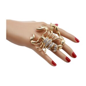 Women Ring Fashion Jewelry Metal Long Scorpion Elastic Band 2 Fingers Gold