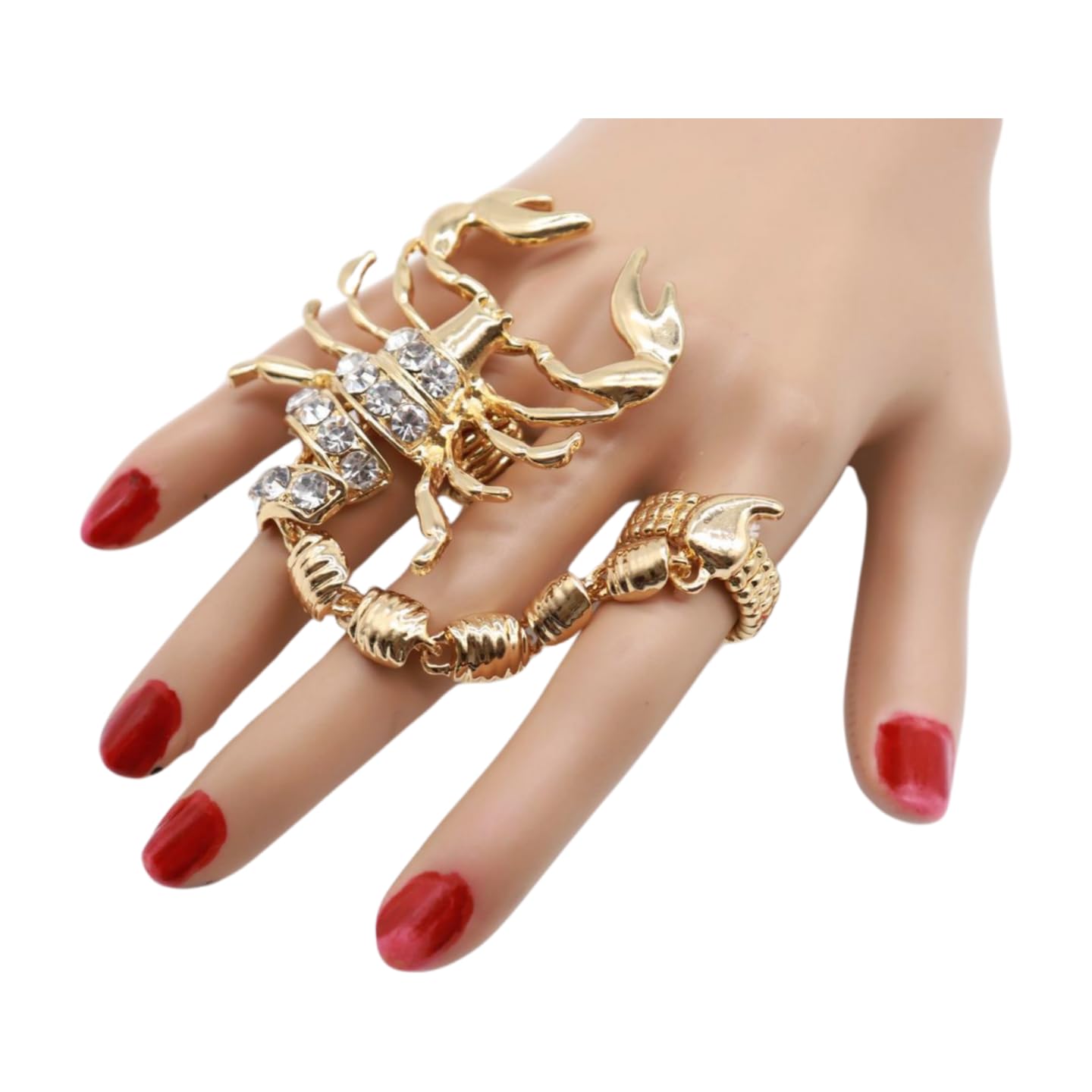 Women Ring Fashion Jewelry Metal Long Scorpion Elastic Band 2 Fingers Gold