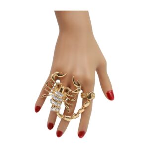 Women Ring Fashion Jewelry Metal Long Scorpion Elastic Band 2 Fingers Gold