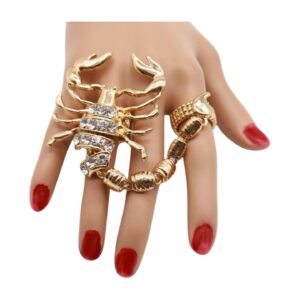 Women Ring Fashion Jewelry Metal Long Scorpion Elastic Band 2 Fingers Gold