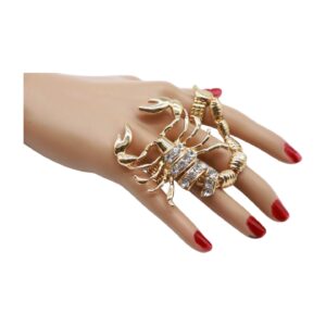 Women Ring Fashion Jewelry Metal Long Scorpion Elastic Band 2 Fingers Gold