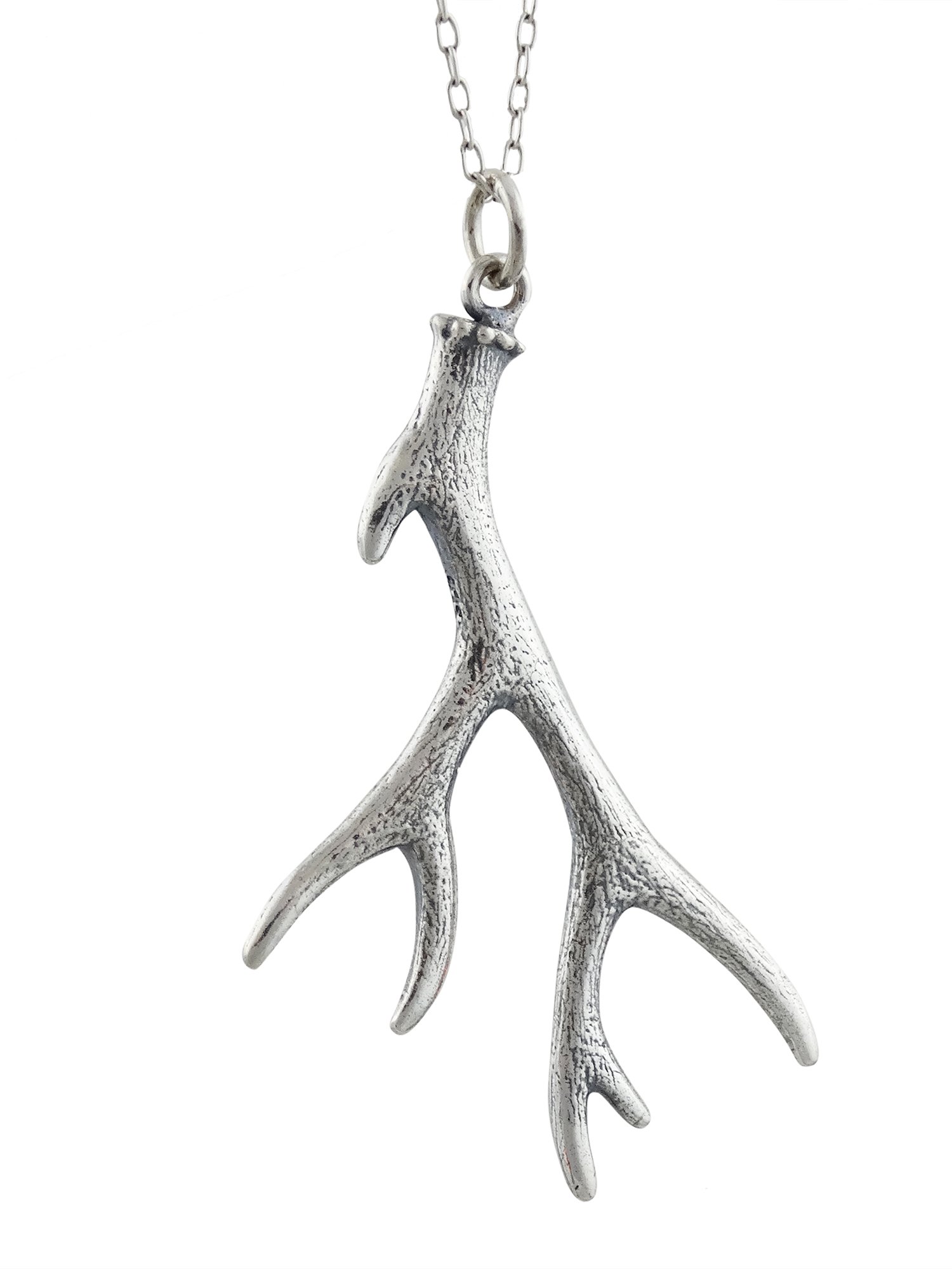 FashionJunkie4Life Sterling Silver Deer Antler Necklace, 18" Chain | Gifts for Men & Women | Birthday Gifts for Women and Men