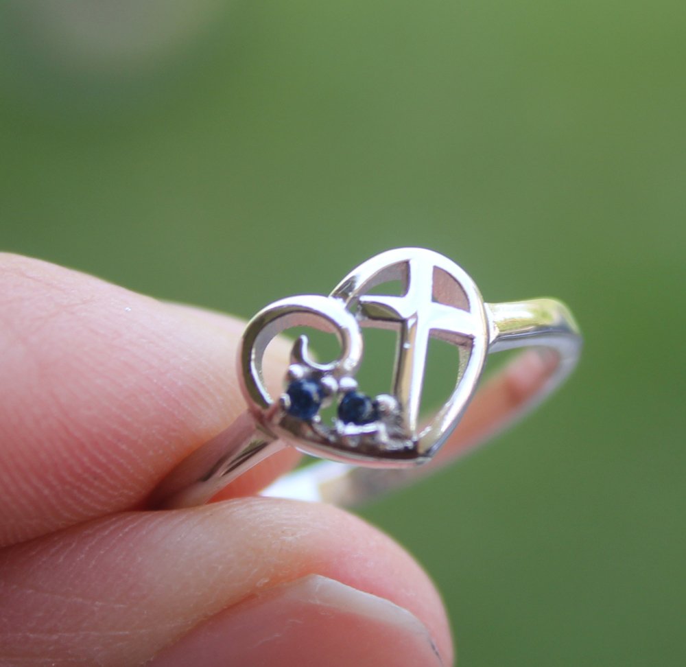 Oxford Diamond Co Heart Cross w/Simulated Blue Sapphire .925 Sterling Silver Ring Size 9