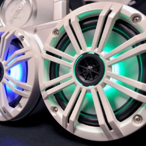 KICKER White Dual Wake Tower System 6.5" Marine RGB LED Speakers