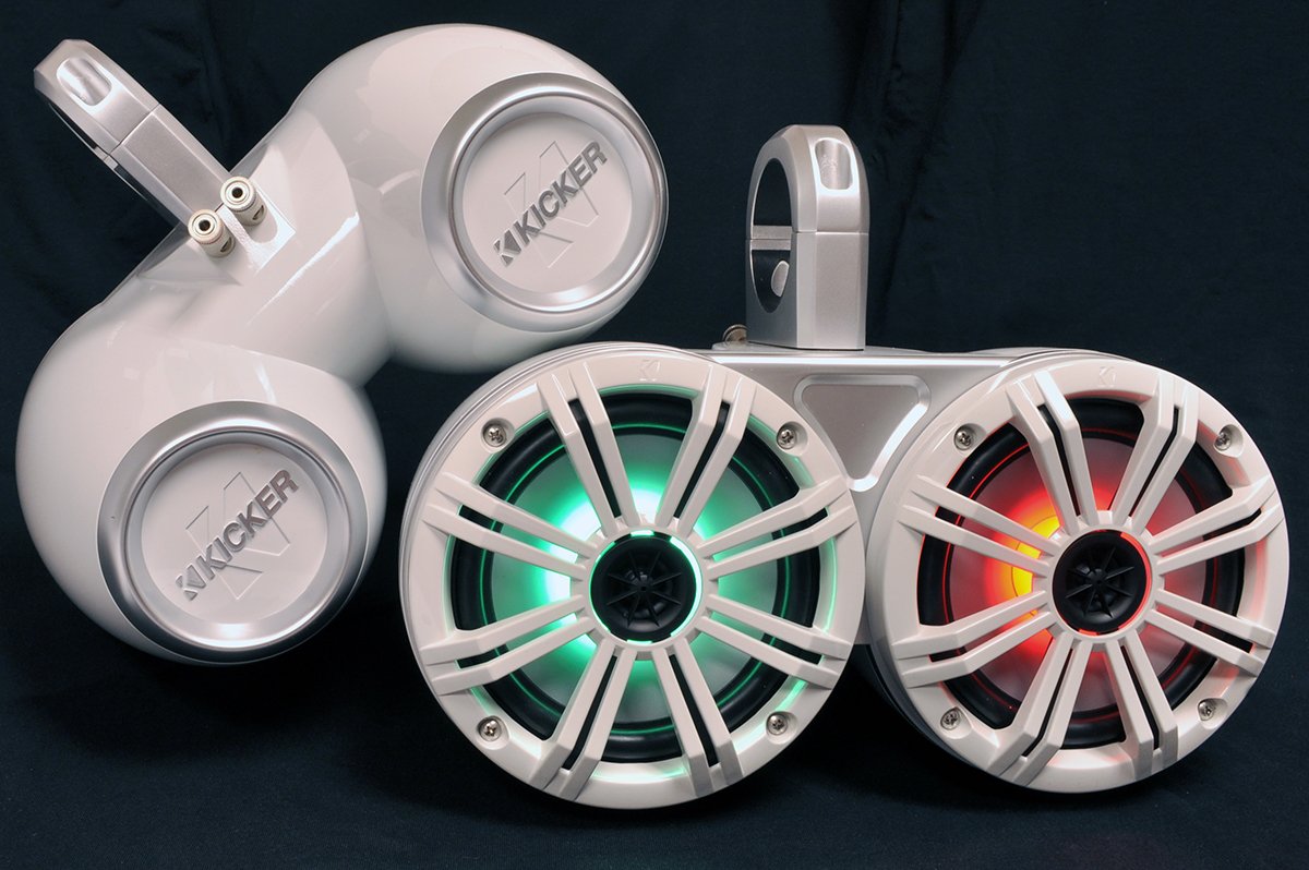 KICKER White Dual Wake Tower System 6.5" Marine RGB LED Speakers