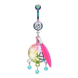 wildklass jewelry rainbow sparkle dreamcatcher 316l surgical steel belly button ring