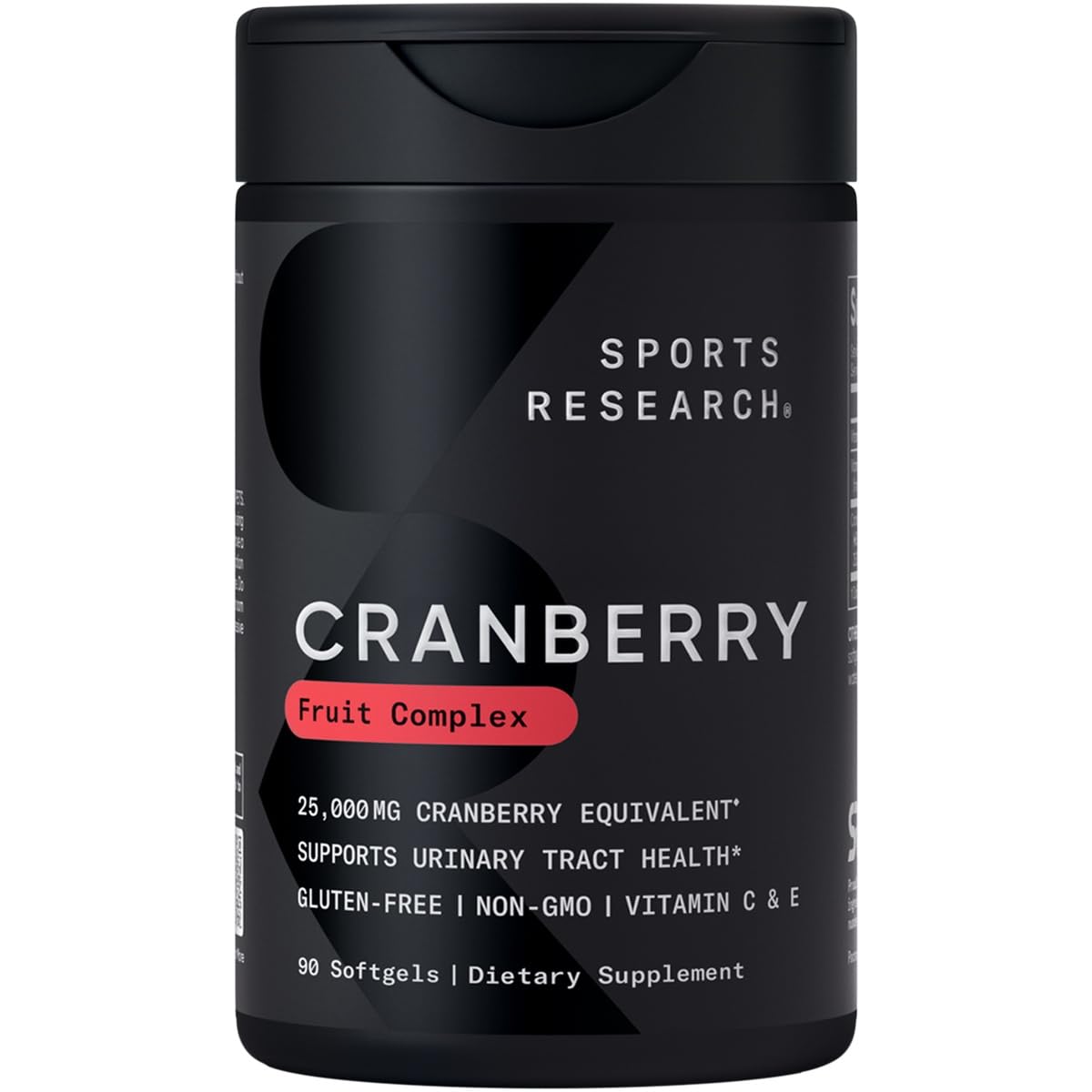 Sports Research Cranberry Fruit Complex Supplement - Softgels for Urinary Tract Health Support - Equal to 25,000mg of Cranberries, Made with Pacran & Vitamins C & E - Non-GMO & Gluten Free - 90 Count