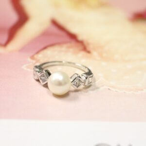 The Collegiate Standard Sterling Silver Pearl Ring with CZs