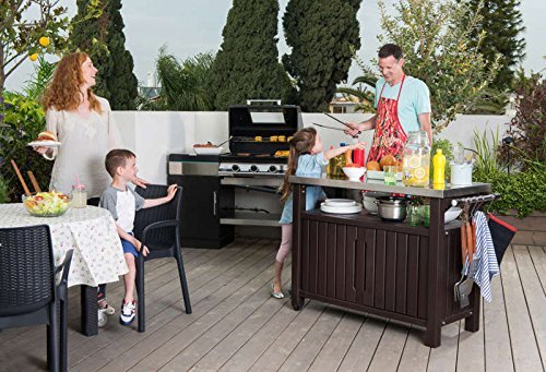 Keter 6131 Grill Beistelltisch (2-türig) Barbecue Side Table, 54 x 123.7 x 90 cm, Brown