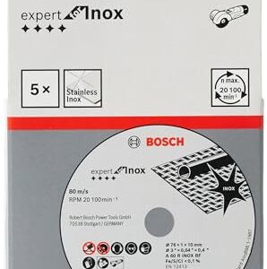 Bosch Professional 2608601520, 5 Expert for Inox Cutting Discs (for Stainless Steel, 76 x 10 x 1 mm, Accessories for Angle Grinders), Gray