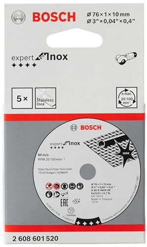 Bosch Professional 2608601520, 5 Expert for Inox Cutting Discs (for Stainless Steel, 76 x 10 x 1 mm, Accessories for Angle Grinders), Gray