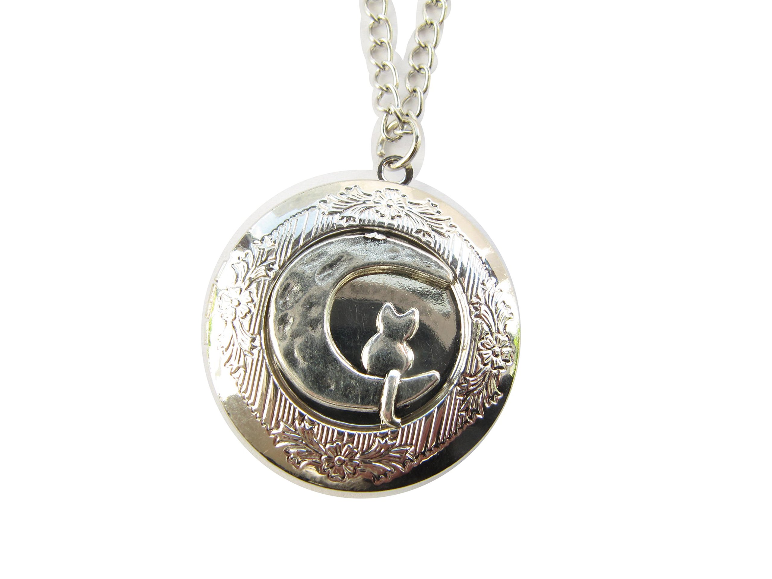 Cat and Moon Locket Necklace - Moon Cat Charm - Cat Locket- Cat Lovers Gift - Moon Locket - Cat Sitting on The Moon - Cute Jewellery