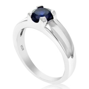 VIR JEWELS 0.60 cttw Created Blue Sapphire Solitaire Ring .925 Sterling Silver Round 6 MM Size 7