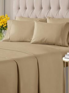 queen 6 piece sheet set - breathable & cooling bed sheets - hotel luxury bed sheets for women, men, kids & teens - comfy bedding w/ deep pockets & easy fit - soft & wrinkle free - queen beige sheets