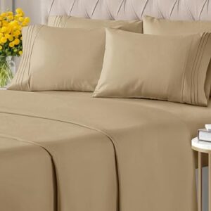 Queen 6 Piece Sheet Set - Breathable & Cooling Bed Sheets - Hotel Luxury Bed Sheets for Women, Men, Kids & Teens - Comfy Bedding w/ Deep Pockets & Easy Fit - Soft & Wrinkle Free - Queen Beige Sheets