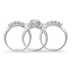 BERRICLE Sterling Silver 3-Stone Wedding Engagement Rings Round Cubic Zirconia CZ Ring Set for Women, Rhodium Plated Size 8.5